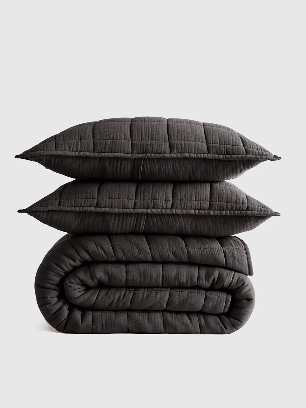 QUINCE Organic Cotton Gauze Box Quilt Set King/Cal King Charcoal 8135